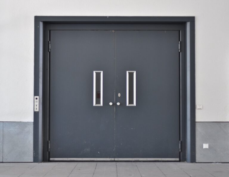 dark gray double hollow metal doors